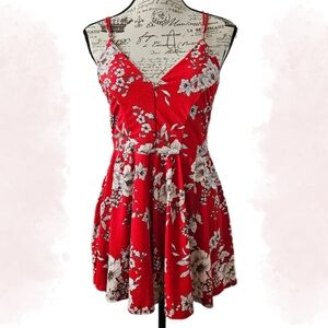 Timing Red and White Floral Romper - Size M